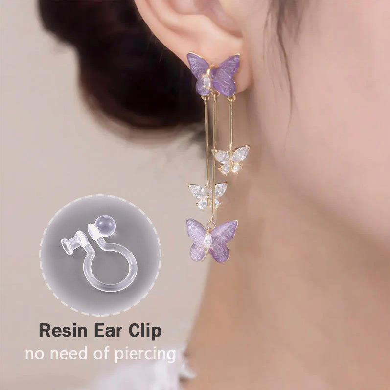 Crystal Butterfly Tassel Earrings