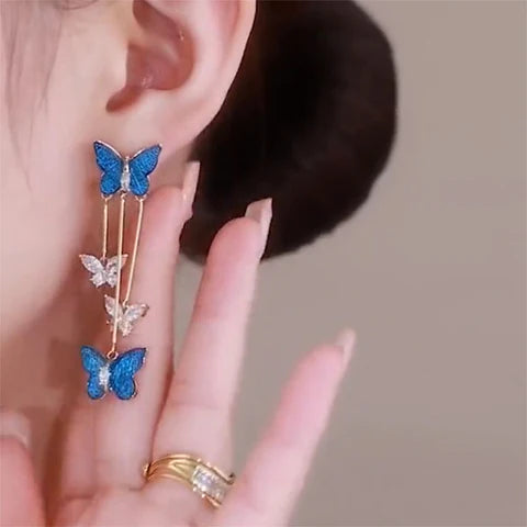 Crystal Butterfly Tassel Earrings