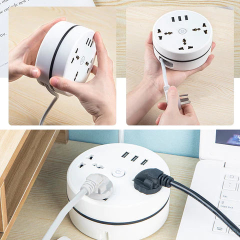 Round Portable Power Strip Extension Cord Socket Plug ( UK Plug )