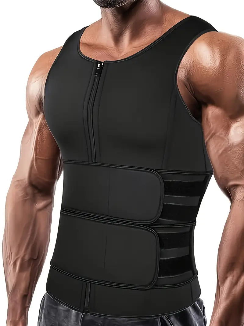 Sauna Suit for Men with Waist Trainer Men's Workout Tank Tops Black