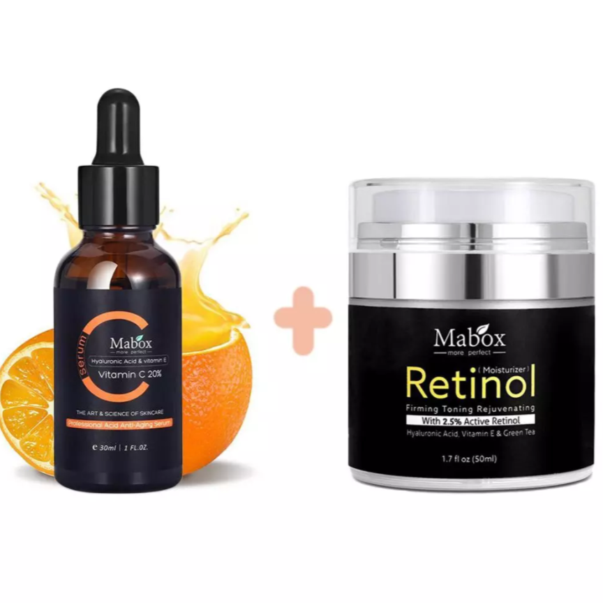 【🎄Xmas Sale】Mabox Vitamin C Serum; Mabox 2.5% Retinol Moisturizer Face Cream