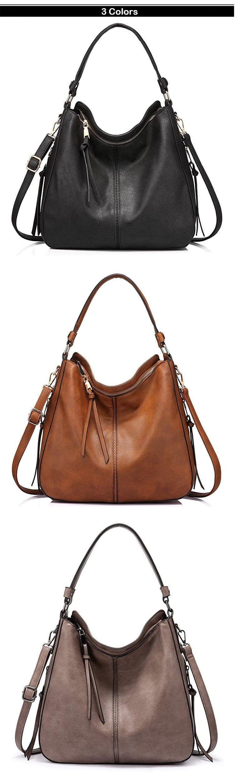 Hobo Leather Bags for Women【Brown/Black/Grey Color】