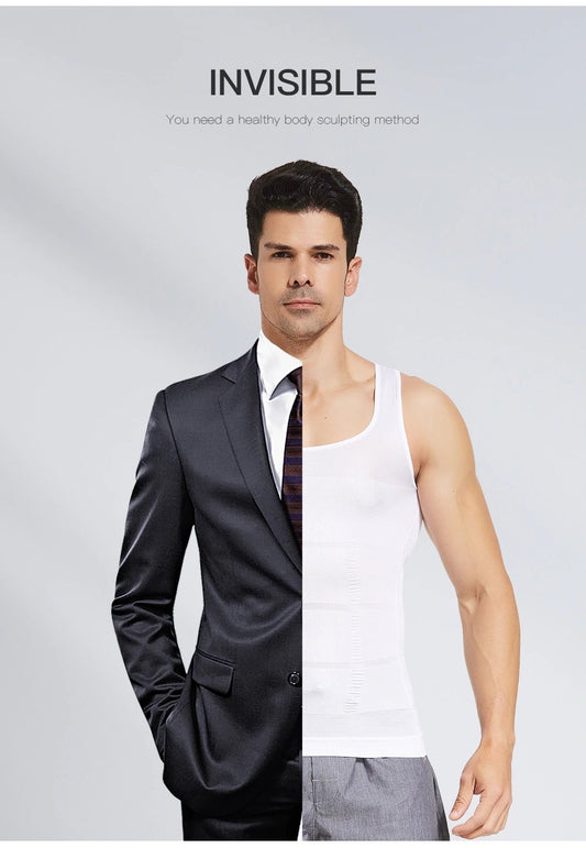 Men's Slimming Body Shaper Vest Shirt Abs Abdomen SlimăWhite Coloră