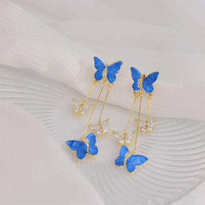 Crystal Butterfly Tassel Earrings