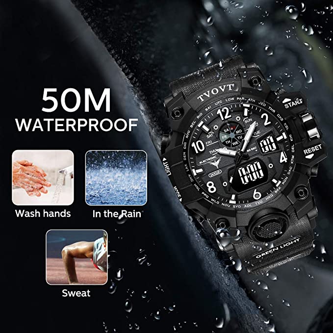 Men's TVOVT Waterproof Double Dial Led Sport Watch