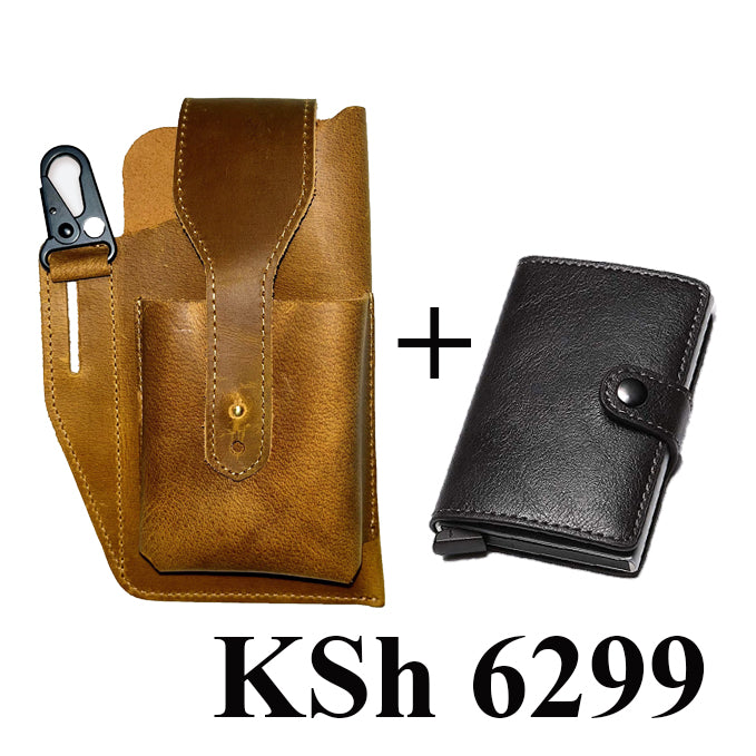 Retro Belt Waist Men's Bag + RFID Card Holder Business Wallet