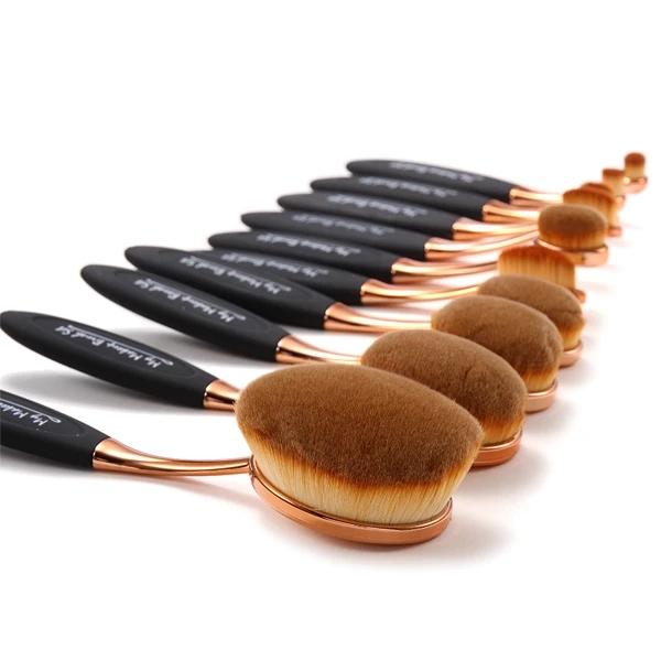 10 Pieces Black and Gold Oval Brush Set